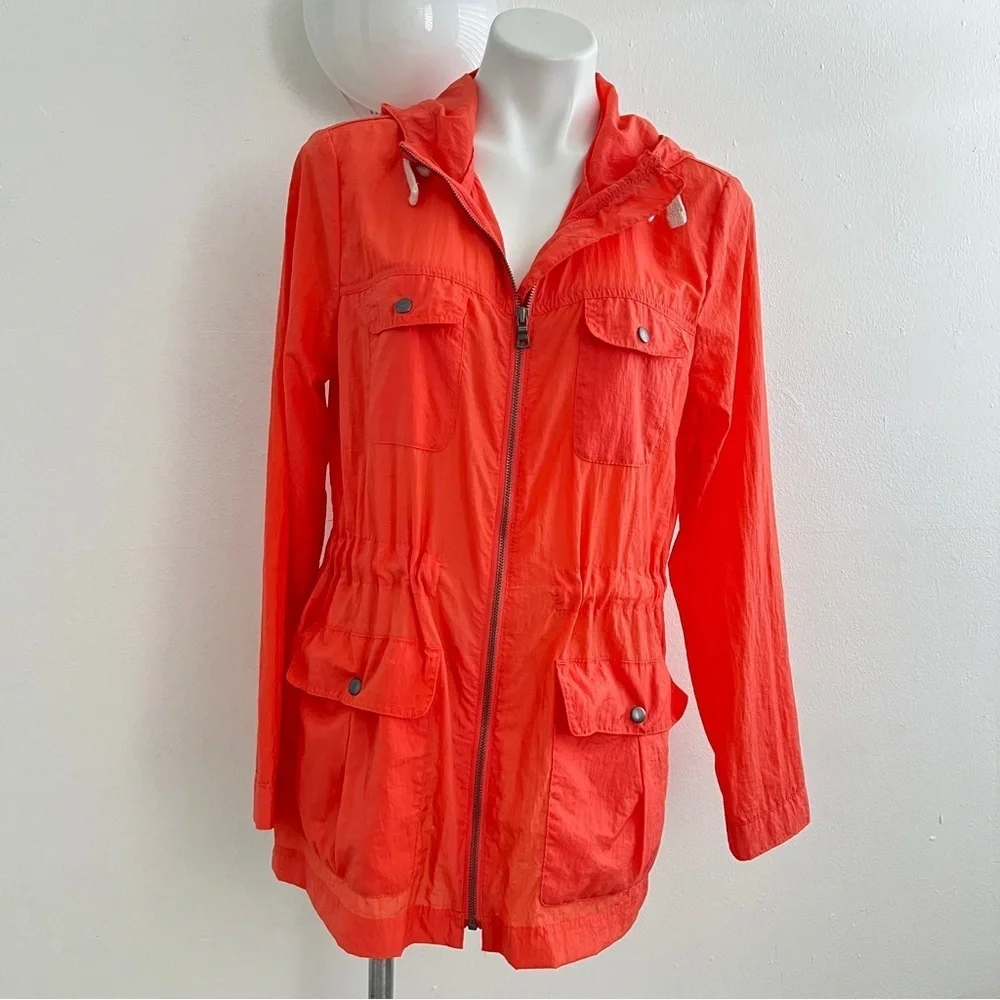 NEW GAP Coral Orange Nylon Rain Jacket Water Resistant Utility Anorak Parka Mid